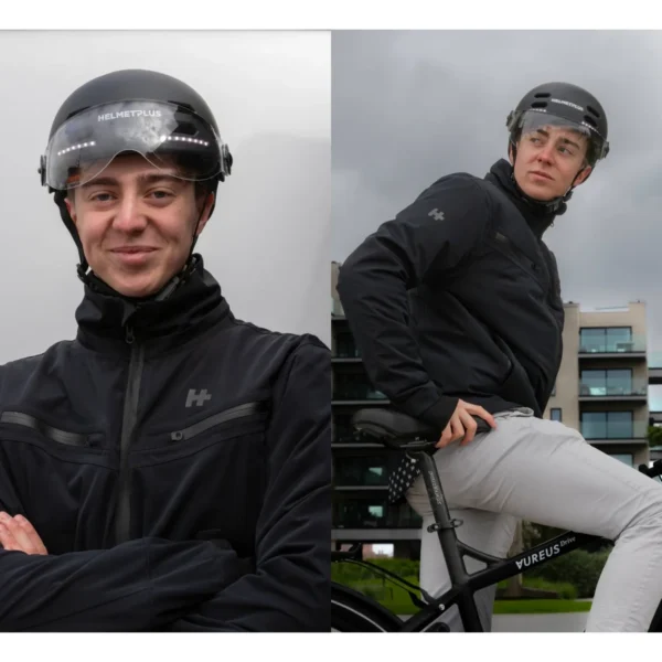 Hplus Fahrradhelm Phenix schwarz Moodbild 3 Der multifunktionale E-Bike Helm Phenix in Schwarz. MIt Front- und Rücklicht, Blinker und Mediasystem.