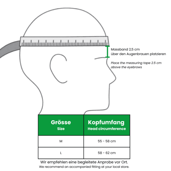 Fahrradhelm-Phenix-schwarz-Masse Grössentabelle für