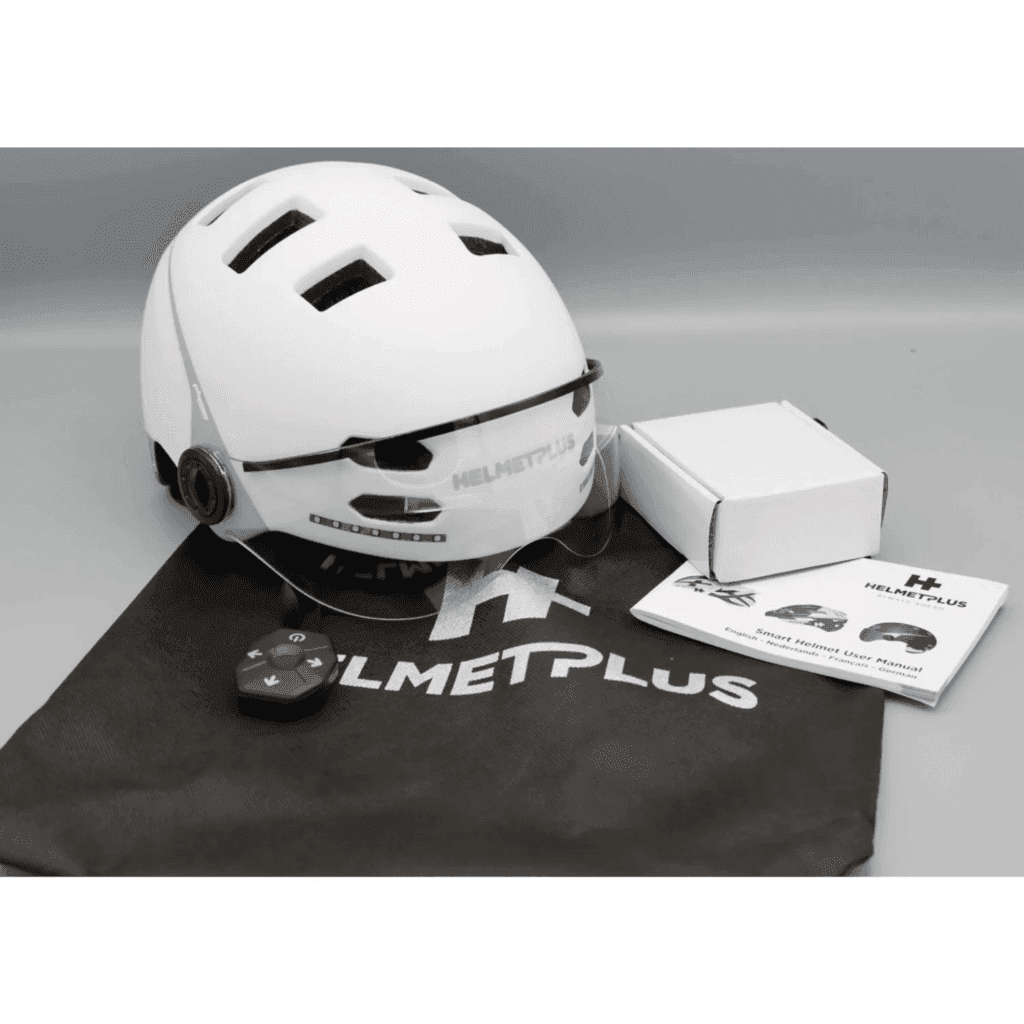 H+ E-Bike Phenix Helm in Weiss Komplettpaket mit Blicktaste und Tasche.