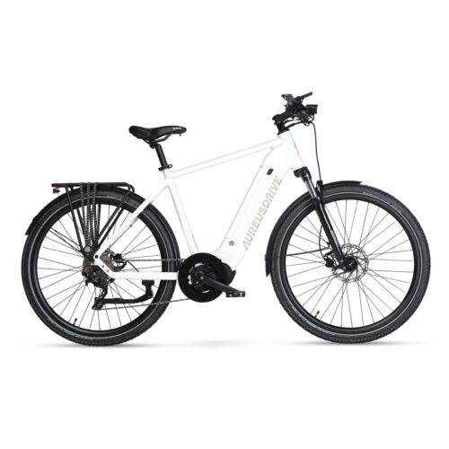 AureusDrive DailyDrive E-Bike Weiss mit hohem Einstieg und Kettenantrieb.