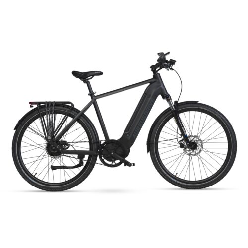 AureusDrive DailyDrive E-Bike Schwarz mit hohem Einstieg und Riemenantrieb.
