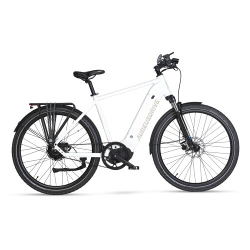 AureusDrive DailyDrive E-Bike Weiss mit hohem Einstieg und Riemenantrieb.