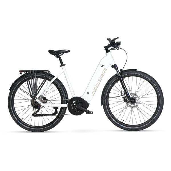 AureusDrive DailyDrive E-Bike Weiss mit tiefem Einstieg und Kettenantrieb.